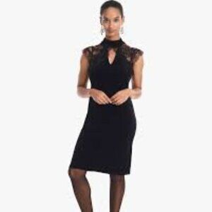 White House Black Market Cap Sleeve Lace Veiling Black Velvet Shift Dress 00 NWT